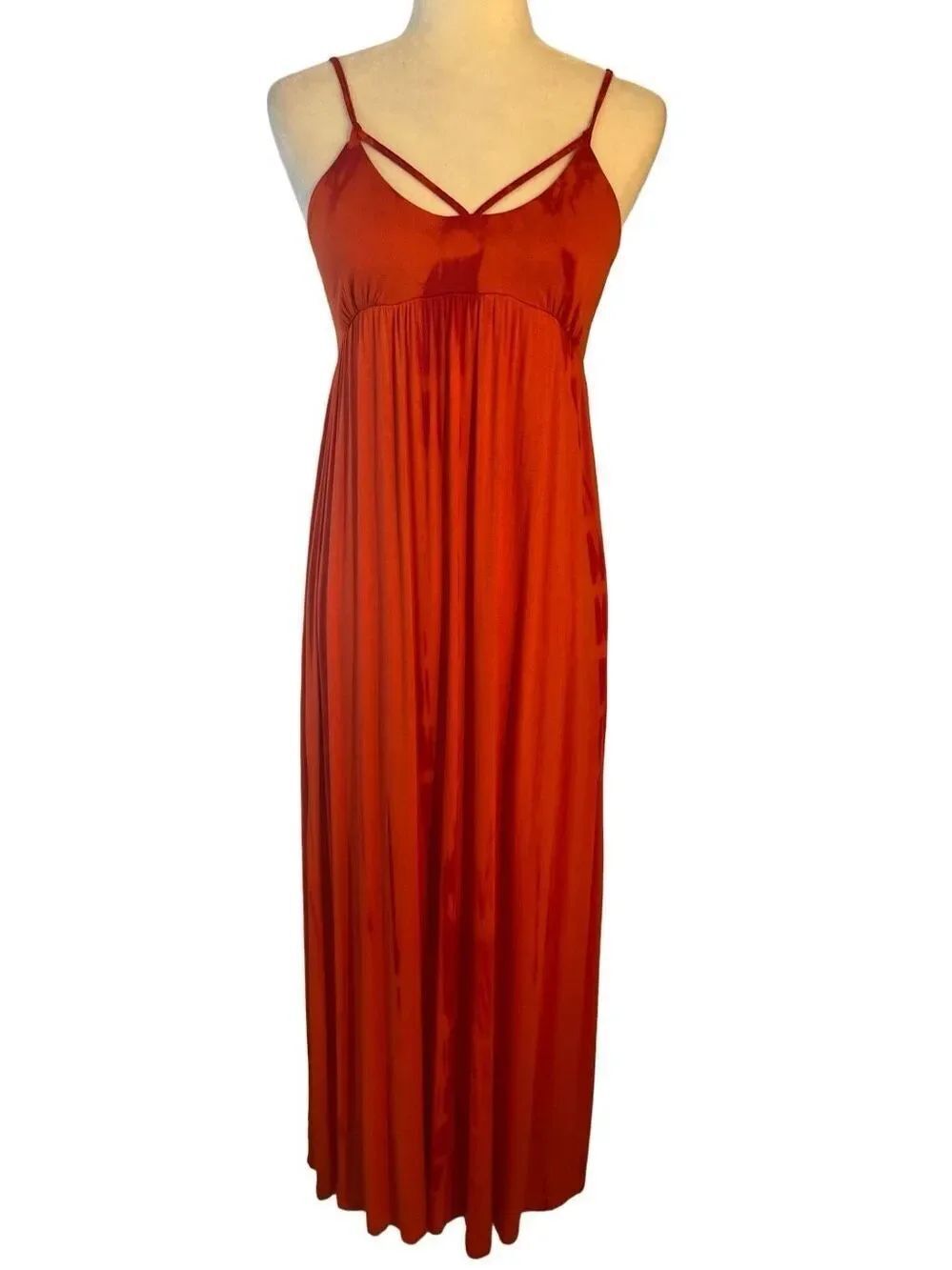 Forever New deep orange maxi dress with spaghetti straps and cross cross front -